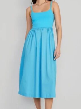 NWT Old Navy Turquoise Square-Neck Fit & Flare Dress with thin straps.